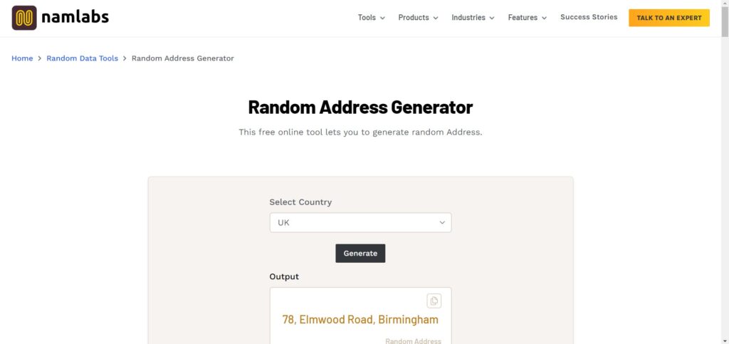 NamLabs Random Address Generator